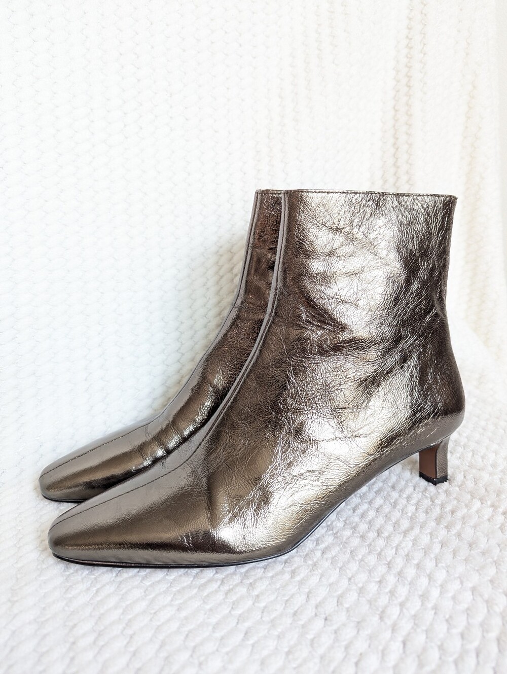 Madewell The Dimes Metallic Kitten Heel Ankle Boots In Pewter
